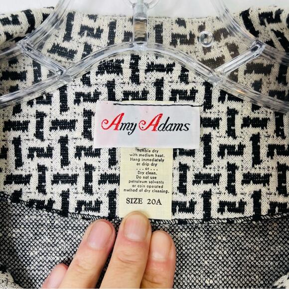 Vintage black white mod cropped stretchy office preppy jacket blazer large - Picture 5 of 6